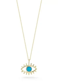 Sterling Silver Synthetic Blue Opal Eye Pendant Necklace