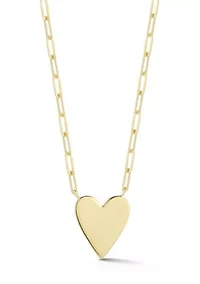 Sterling Silver Polished Heart Necklace with Paperclip Chain
