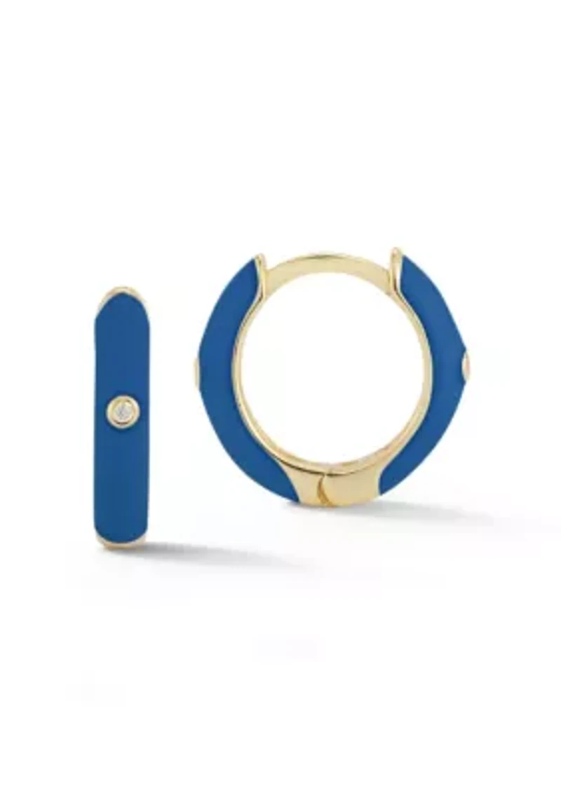 Sterling Silver Cubic Zirconia and Enamel Huggie Hoop Earrings