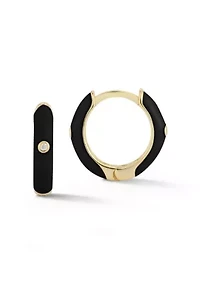 Sterling Silver Cubic Zirconia and Enamel Huggie Hoop Earrings