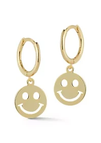 Sterling Silver Smiley Face Charm Huggie Hoop Earrings