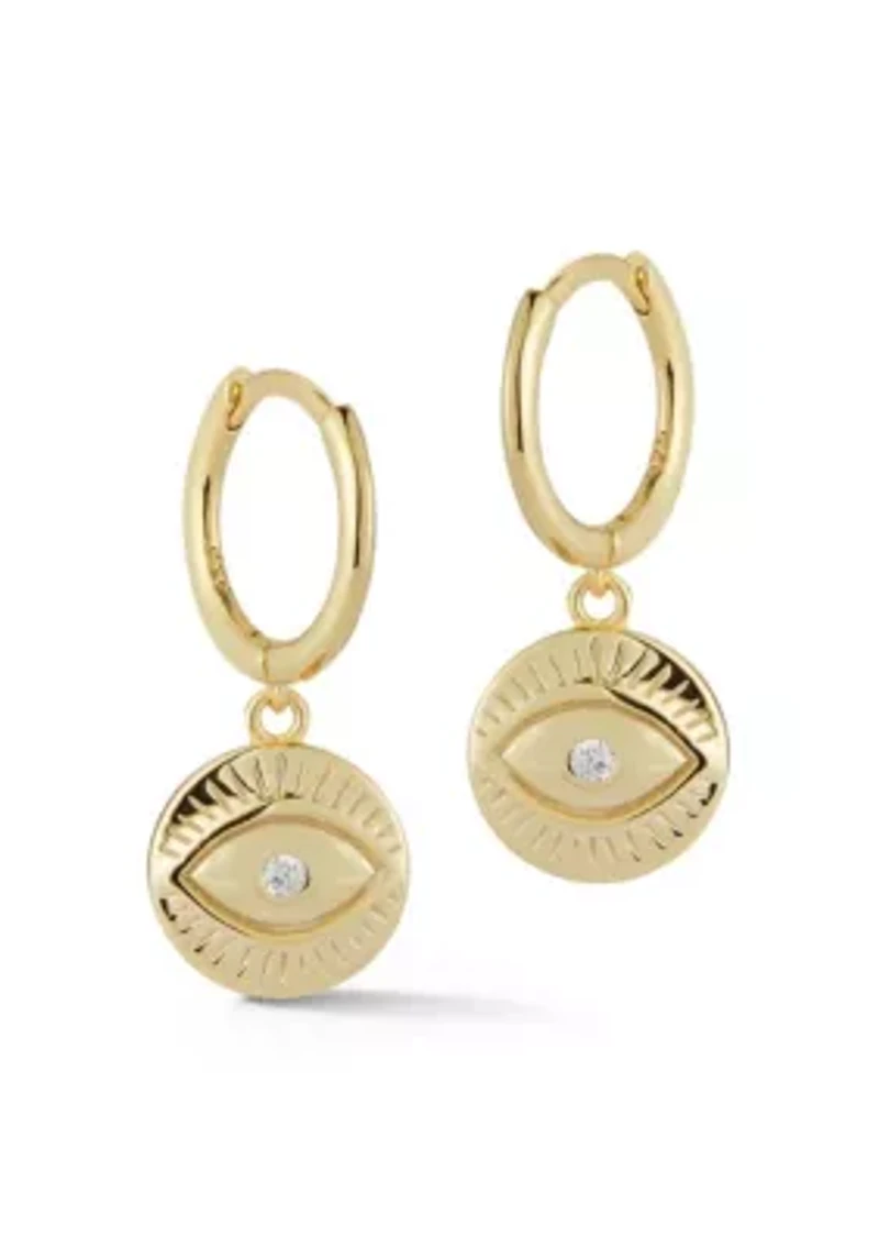 Sterling Silver CZ Eye Charm Huggie Hoop Earrings