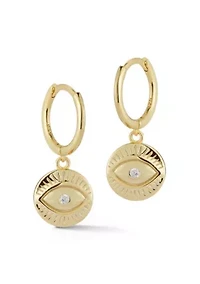 Sterling Silver CZ Eye Charm Huggie Hoop Earrings