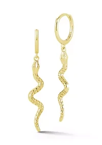 Sterling Silver Snake Charm Drop Huggie Hoop Earrings