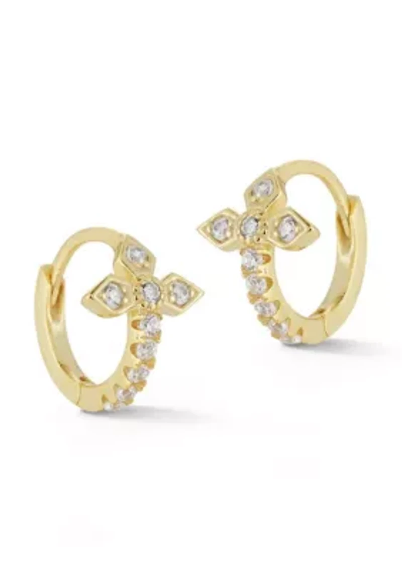 Sterling Silver CZ Flower Huggie Hoop Earrings