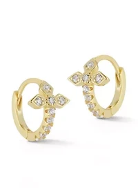 Sterling Silver CZ Flower Huggie Hoop Earrings