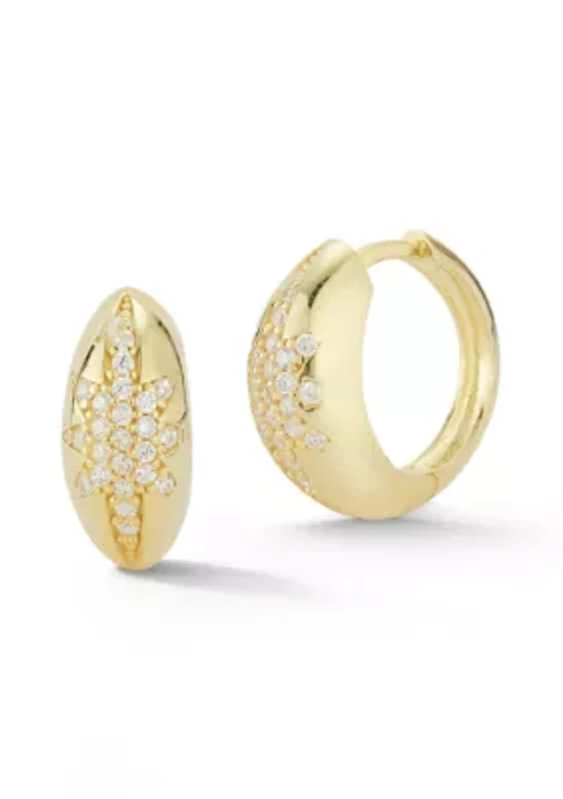 Sterling Silver CZ Starburst Huggie Hoop Earrings