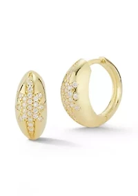 Sterling Silver CZ Starburst Huggie Hoop Earrings