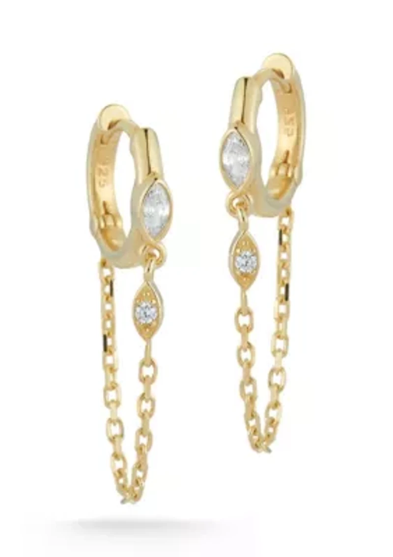 Sterling Silver CZ Chain Huggie Hoop Earrings