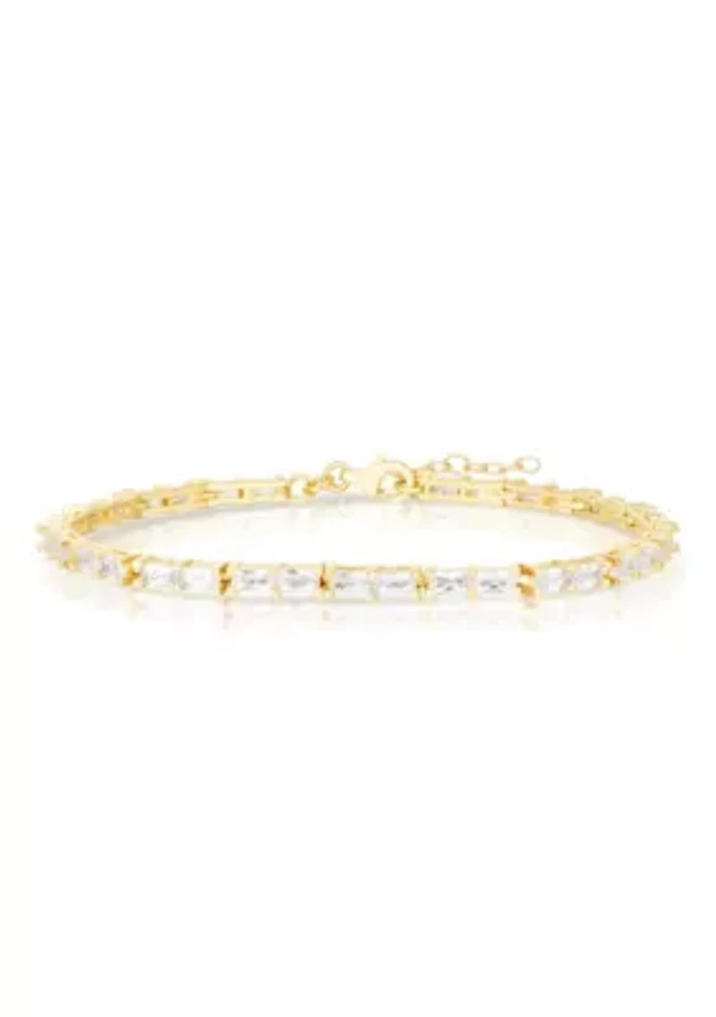 Sterling Silver Baguette Cut CZ Tennis Bracelet
