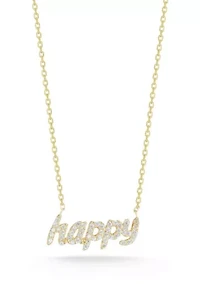 Sterling Silver Pave "Happy" Pendant Necklace