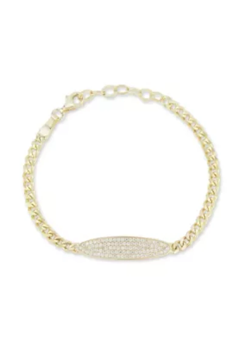 Sterling Silver CZ Graduated Bar Bracelet with Curb Chain