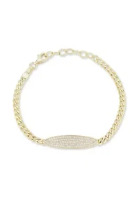 Sterling Silver CZ Graduated Bar Bracelet with Curb Chain