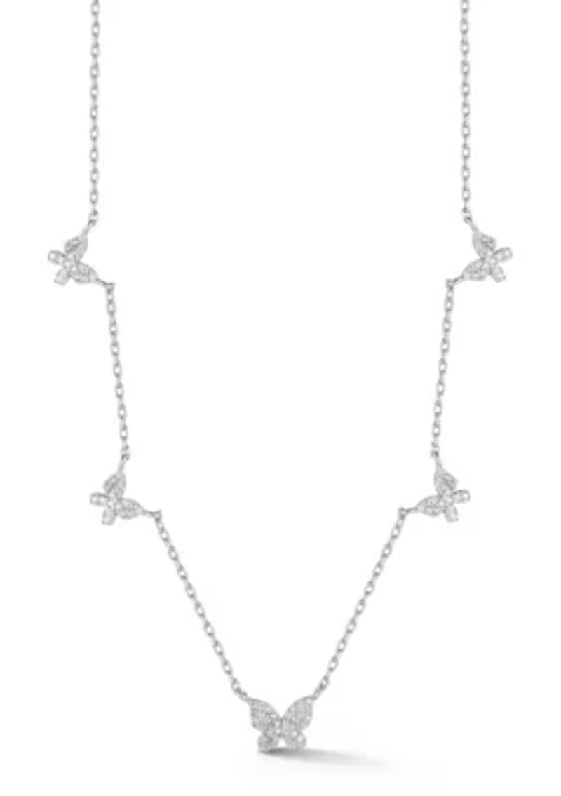 Sterling Silver Cubic Zirconia Butterfly Station Necklace