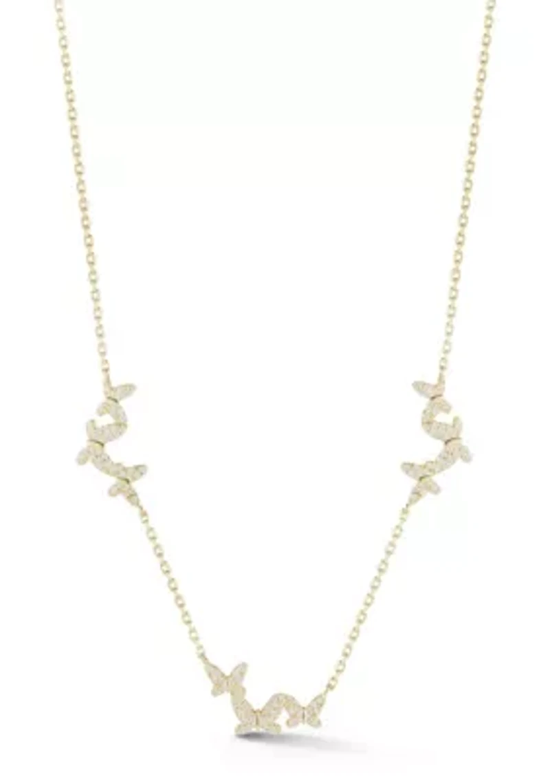 Sterling Silver Pave Butterfly Cluster Station Necklace
