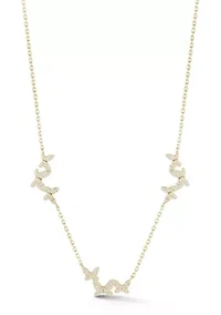 Sterling Silver Pave Butterfly Cluster Station Necklace