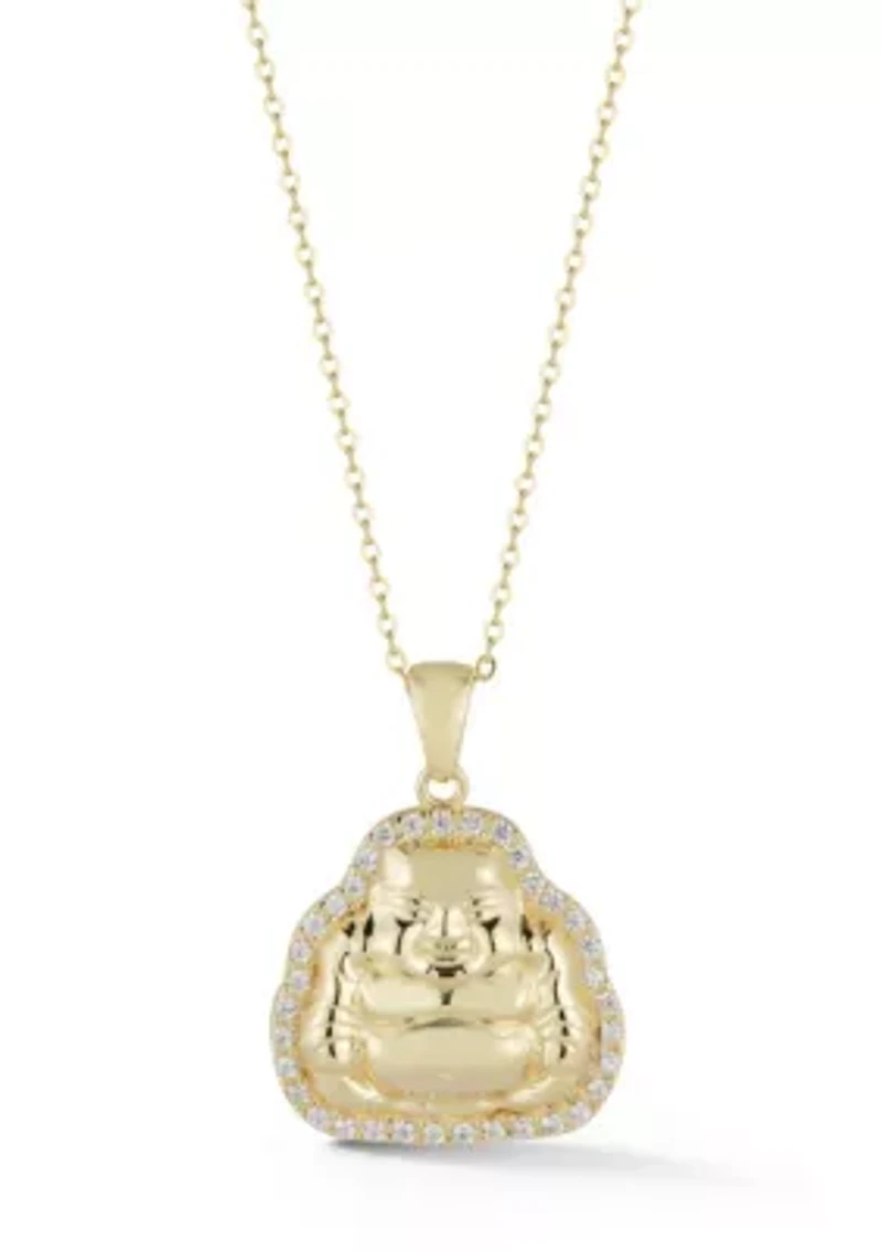 Sterling Silver CZ Polished Buddha Pendant Necklace