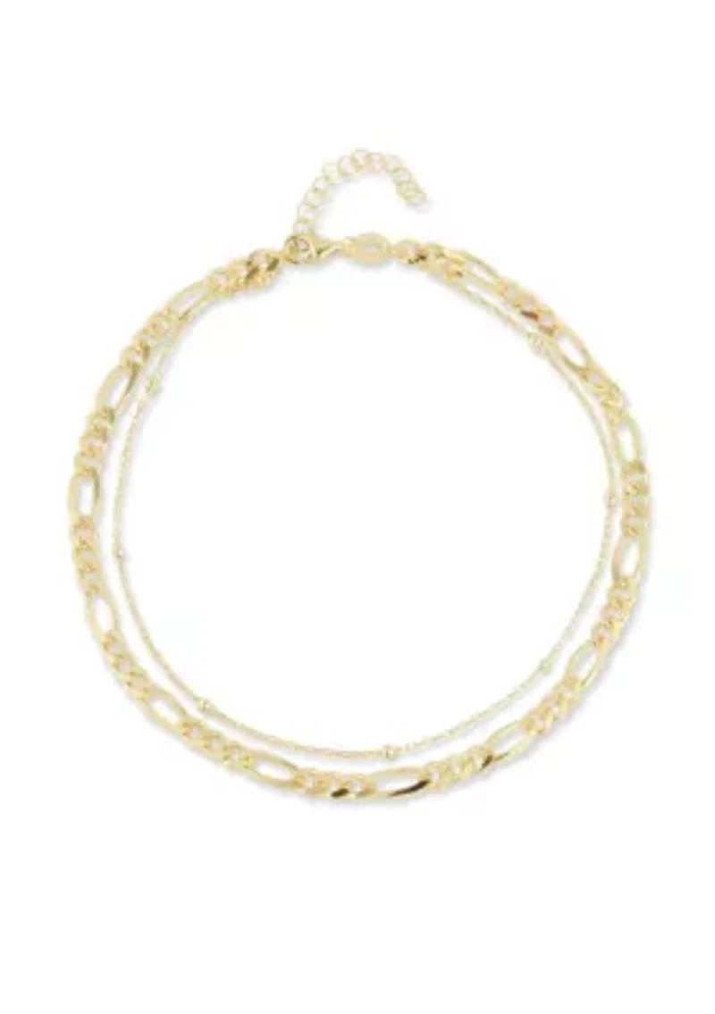 Sterling Silver Double Layer Ball and Figaro Chain Anklet