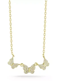 Sterling Silver Pave Triple Butterfly Pendant Necklace