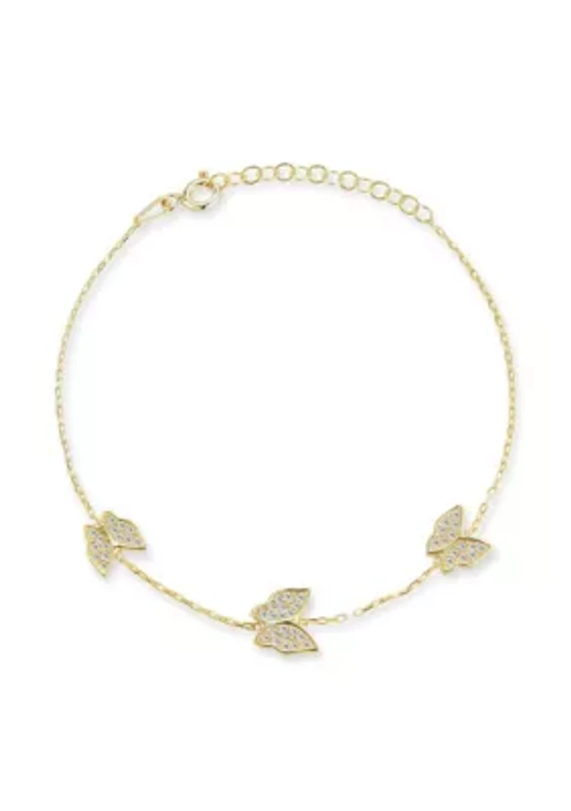 Sterling Silver CZ Triple Butterfly Bracelet