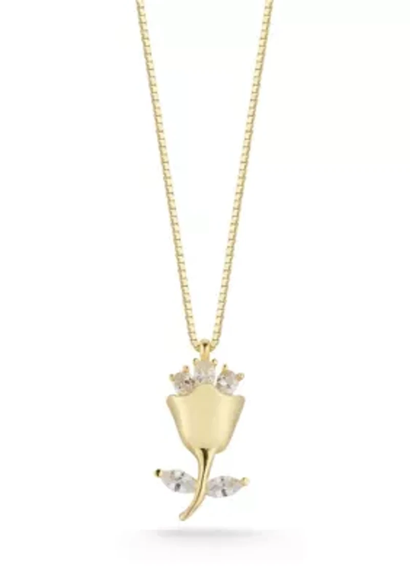 Sterling Silver Cubic Zirconia Rose Pendant Necklace