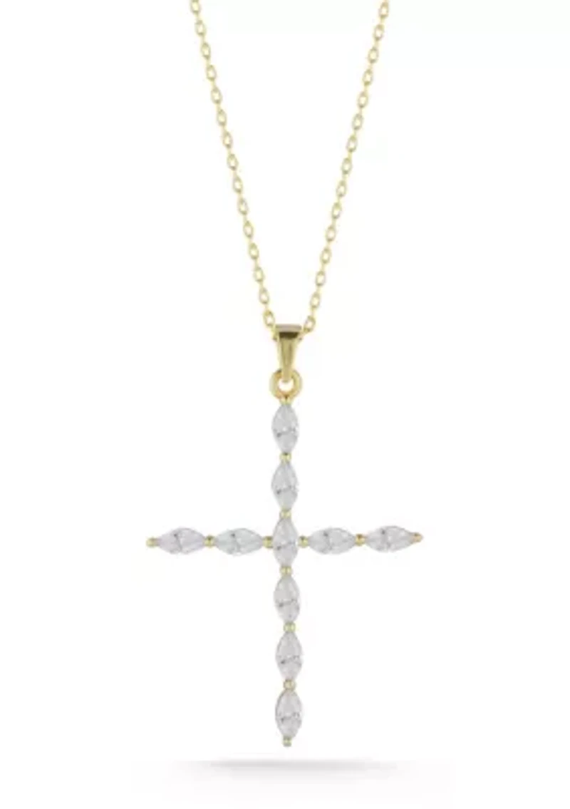 Sterling Silver Marquise Cut CZ Cross Pendant Necklace
