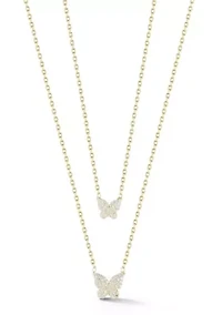Sterling Silver CZ Double Layer Butterfly Pendant Necklace