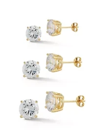 Sterling Silver Round CZ Studs 3 Pair Set