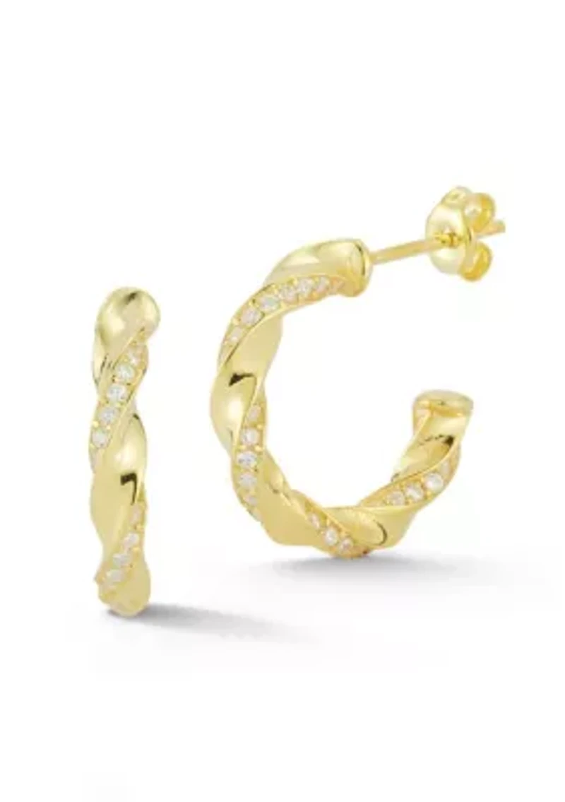 Sterling Silver CZ Twist Hoop Earrings