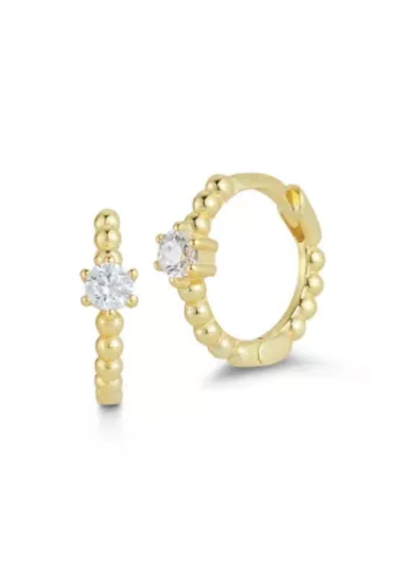 Sterling Silver Cubic Zirconia Bubble Huggie Hoop Earrings