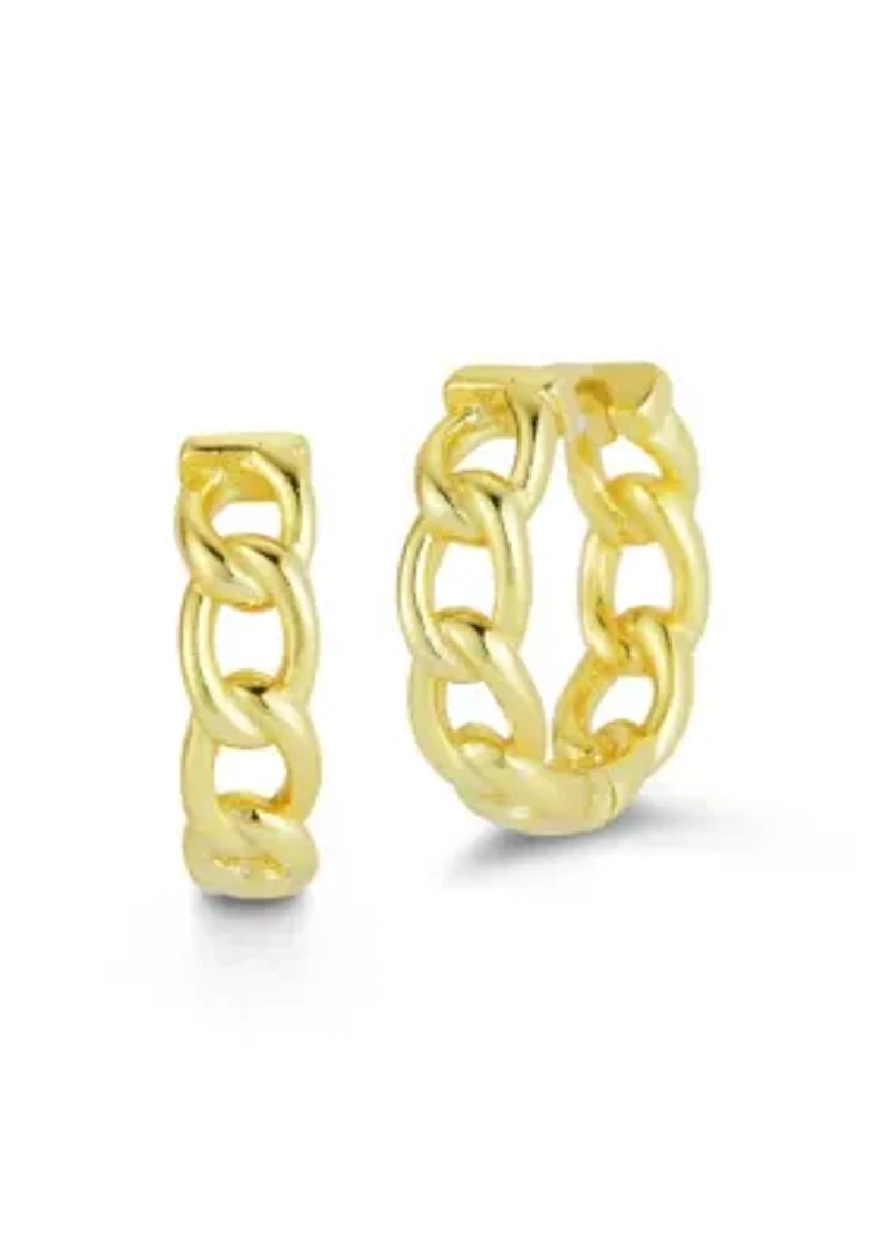 Sterling Silver Curb Chain Huggie Hoop Earrings