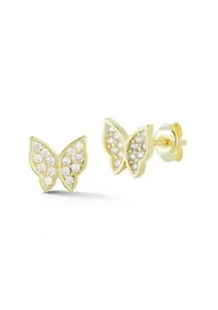 Sterling Silver Cubic Zirconia Dainty Butterfly Stud Earrings