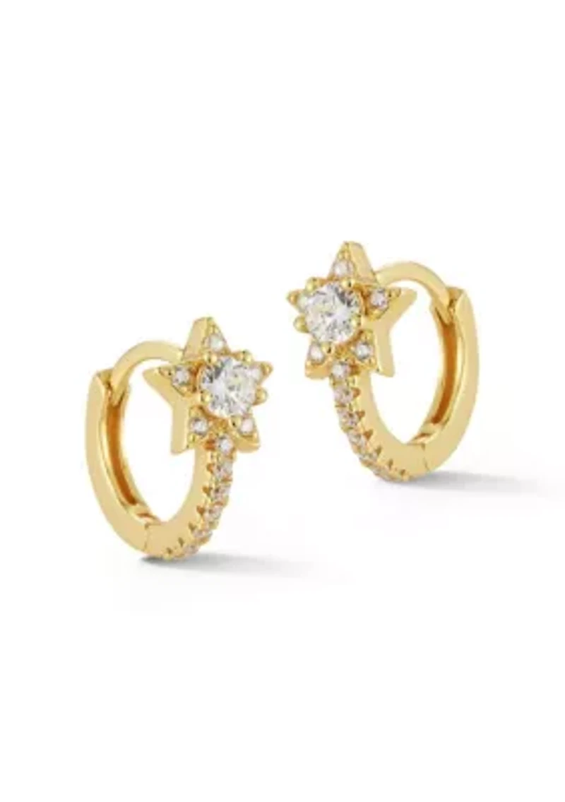 Sterling Silver CZ Star Huggie Hoop Earrings