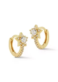 Sterling Silver CZ Star Huggie Hoop Earrings