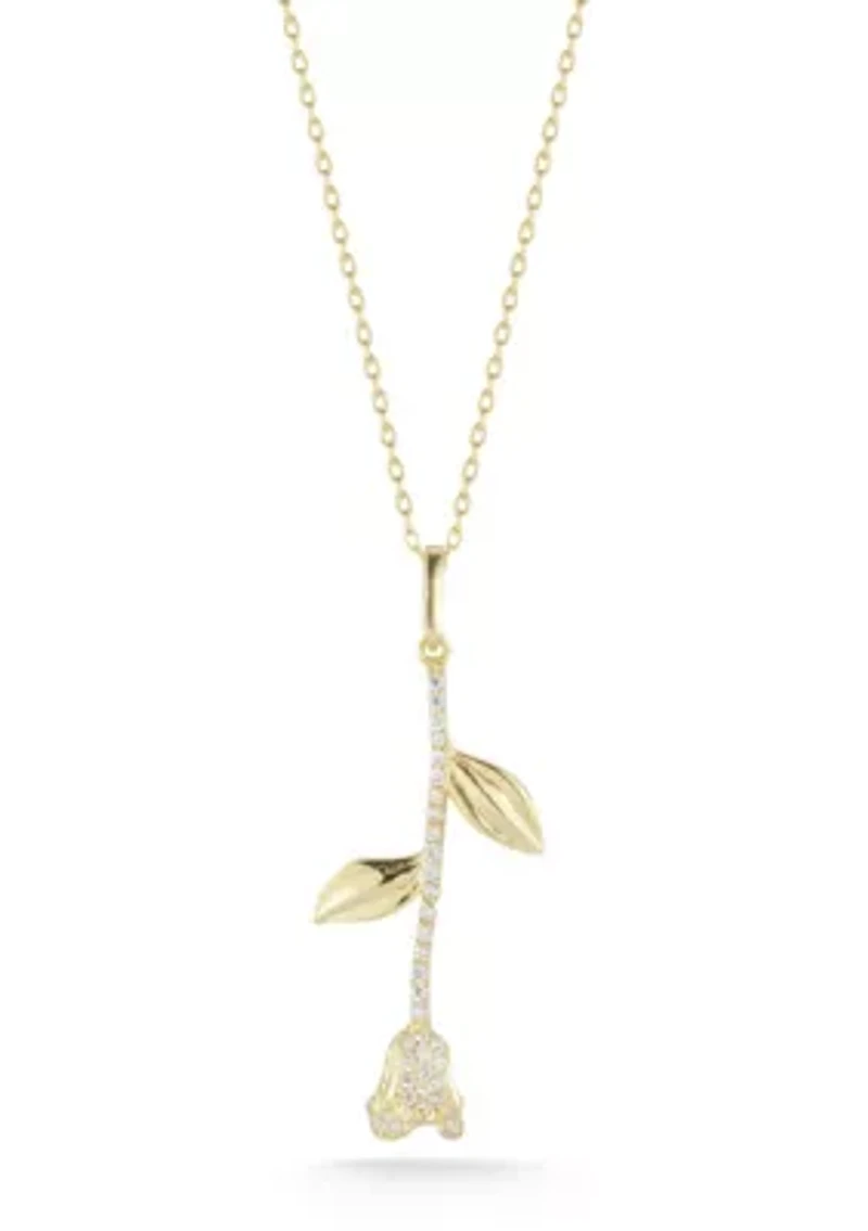 Sterling Silver CZ Hanging Rose Pendant Neclace