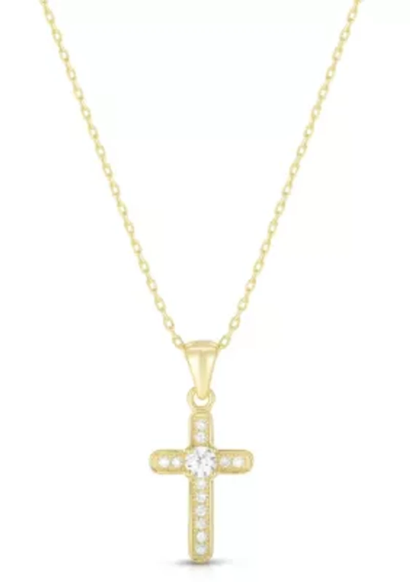 Sterling Silver Cubic Zirconia Dainty Cross Pendant Necklace