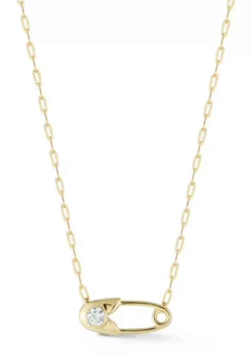 Sterling Silver CZ Safety Pin Pendant Necklace