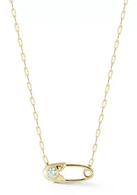 Sterling Silver CZ Safety Pin Pendant Necklace