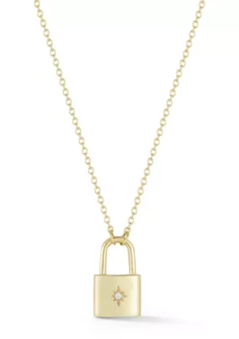 Sterling Silver CZ Padlock Pendant Necklace