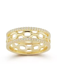 Sterling Silver Cubic Zirconia Oval Link Band Ring