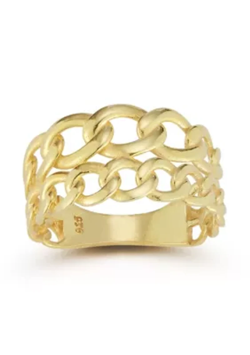 Sterling Silver Curb Chain Link Double Stacked Ring