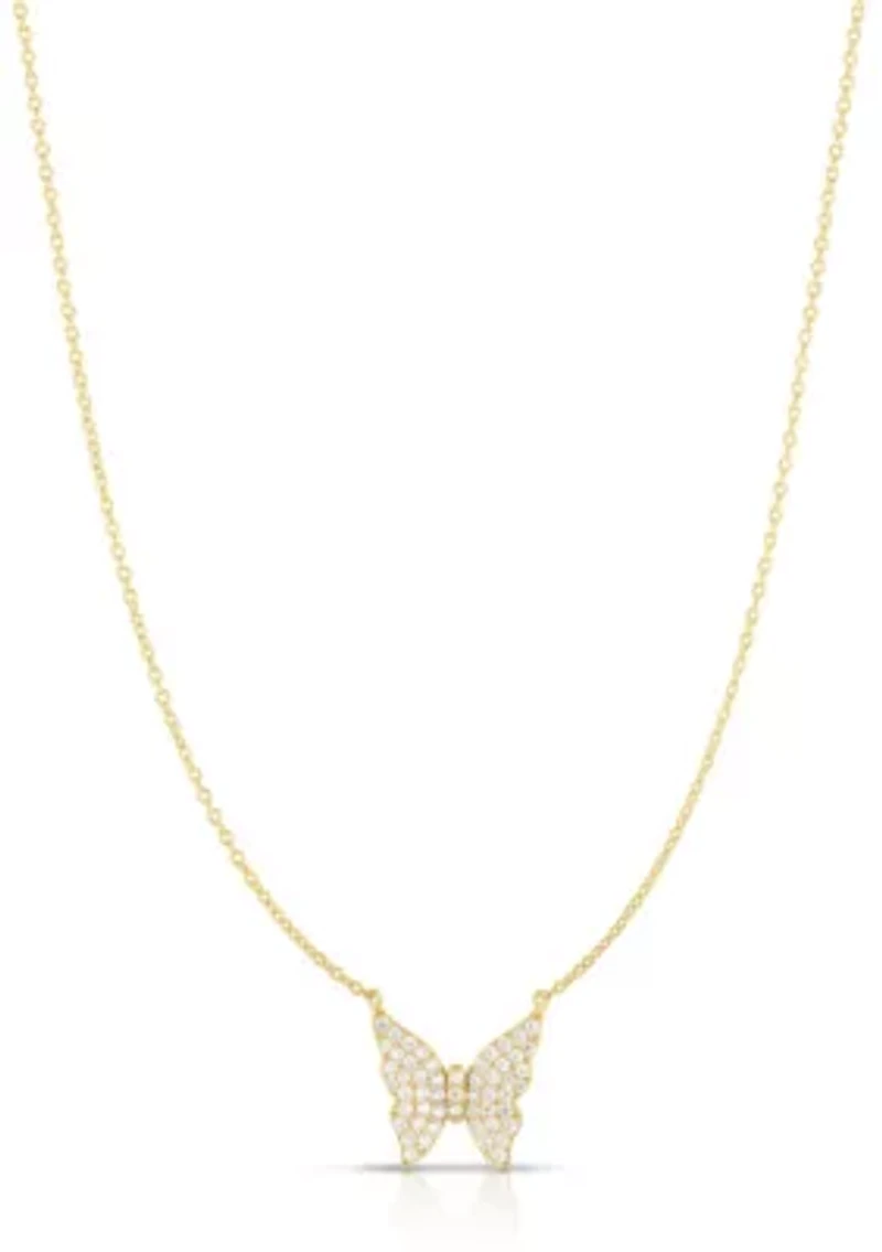Sterling Silver Pave Butterfly Pendant Necklace