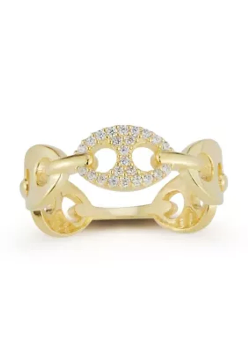 Sterling Silver Pave Circular Mariner Link Band Ring