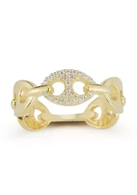 Sterling Silver Pave Circular Mariner Link Band Ring