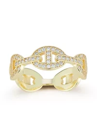 Sterling Silver Pave Mariner Link Band Ring