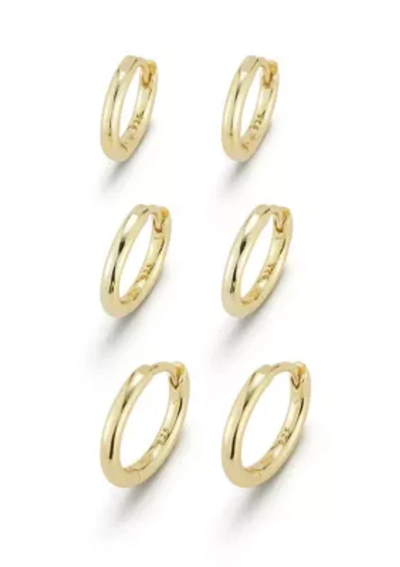 Sterling Silver Polished Huggie Hoop Earrings 3 Pair Set