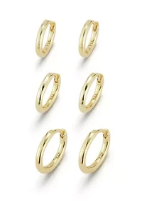 Sterling Silver Polished Huggie Hoop Earrings 3 Pair Set