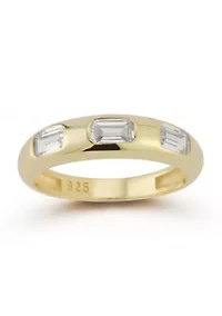 Sterling Silver Triple Emerald Cut CZ Thin Dome Ring