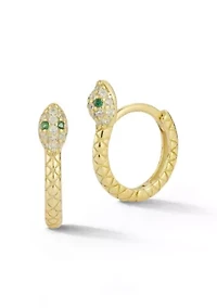 Sterling Silver CZ Snake Huggie Hoop Earrings