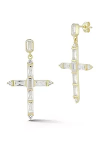 Sterling Silver CZ Cross Drop Earrings